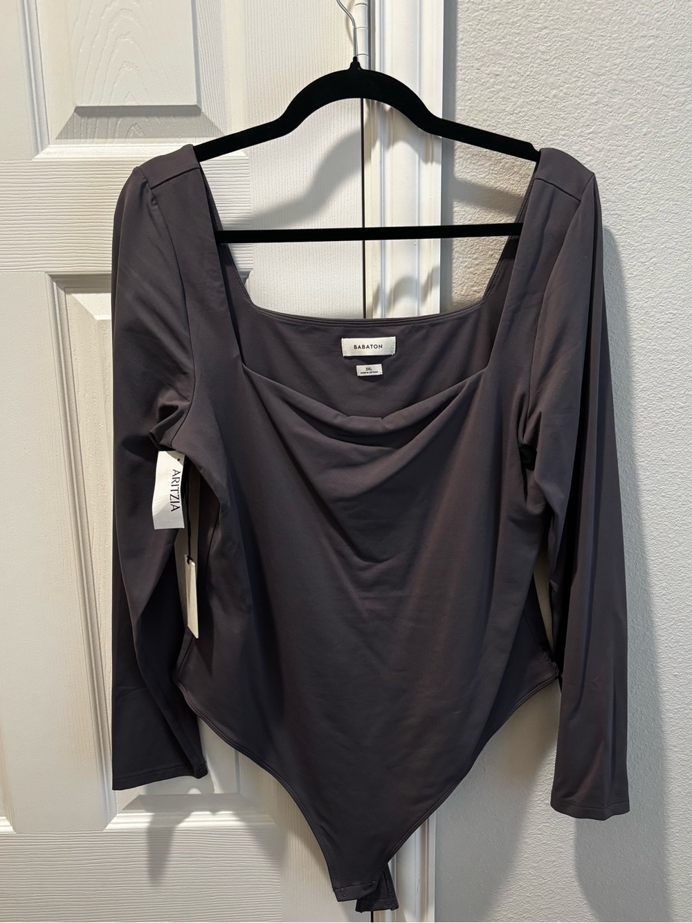 Aritzia Babaton Charcoal Long-Sleeve Square Neck Bodysuit (2X)